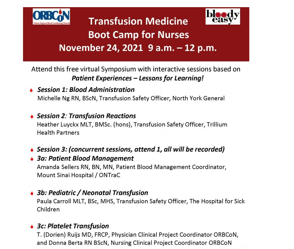 Transfusion Medicine Boot Camp for Nurses ORBCoN